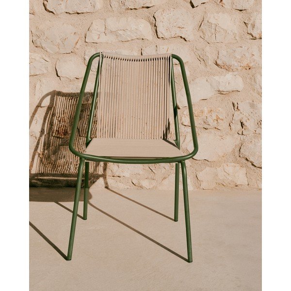 Temno zelen/bež kovinski vrtni stol Zivia – Kave Home-image-1