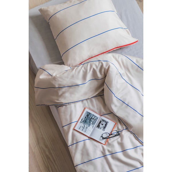 Modra/bež enojna posteljnina iz bombažnega satena 140x200 cm Align – Mette Ditmer Denmark-image-2