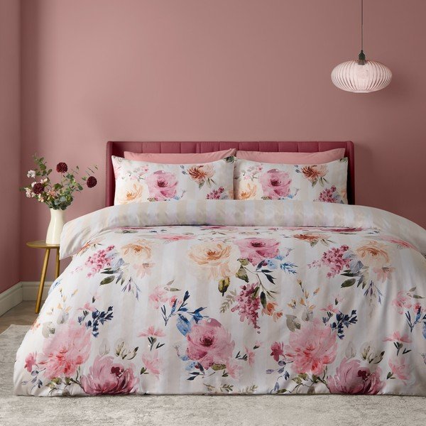 Kremno bela enojna posteljnina 135x200 cm Floral Stripe – Catherine Lansfield-image-3