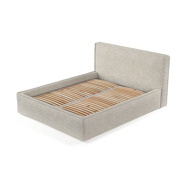 Svetlo siva oblazinjena zakonska postelja s prostorom za shranjevanje z letvenim dnom 160x200 cm Lounge L – Maison de Rêve-image-3