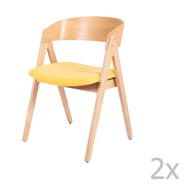 Komplet 2 jedilnih stolov iz gumijastega lesa z rumenim sedežem sømcasa Rina