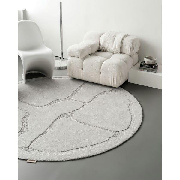 Svetlo siva volnena okrogla preproga ø 133 cm Morphic Organica – Agnella-image-2