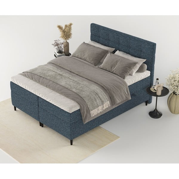 Temno modra boxspring postelja s prostorom za shranjevanje 140x200 cm Urbaneo – Maison de Rêve-image-3