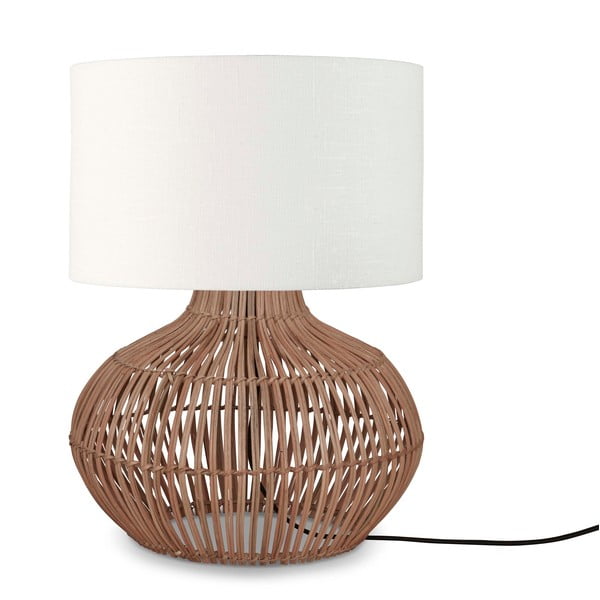 Bela/naravna namizna svetilka s tekstilnim senčnikom (višina 48 cm) Kalahari – Good&Mojo