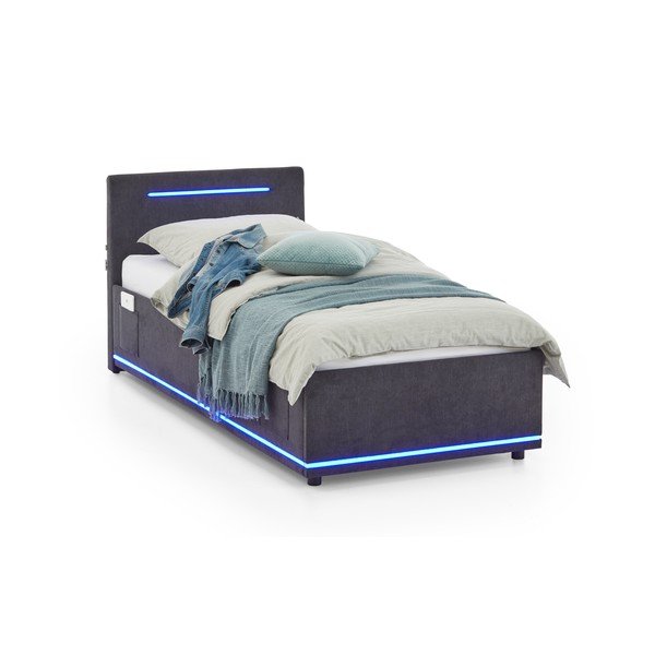 Temno siva oblazinjena otroška postelja s prostorom za shranjevanje z letvenim dnom 90x200 cm Circle – Meise Möbel-image-4