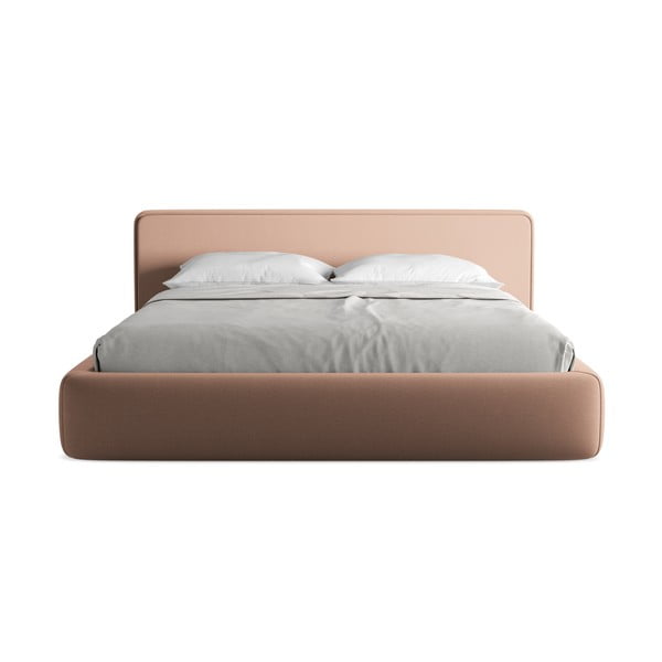 Svetlo rožnata oblazinjena zakonska postelja s prostorom za shranjevanje z letvenim dnom 180x200 cm Kiana – Makamii-image-4