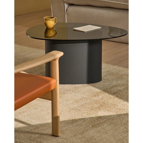 Črna klubska mizica s stekleno mizno ploščo 74x81,5 cm Olir – Kave Home-image-1
