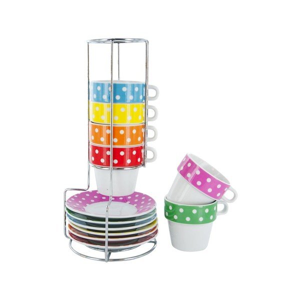 Komplet 6 vrčkov za espresso s stojalom Mini Dots-image-1