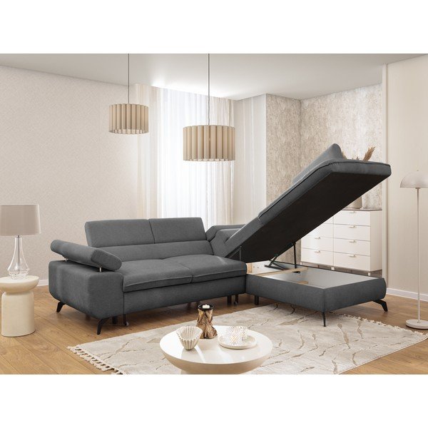 Siva kotna sedežna garnitura iz šenilje (desni kot/v obliki črke L) Marbeya  – Ropez-image-4