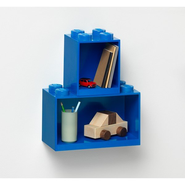 Komplet 2 otroških modrih stenskih polic LEGO® Brick-image-1