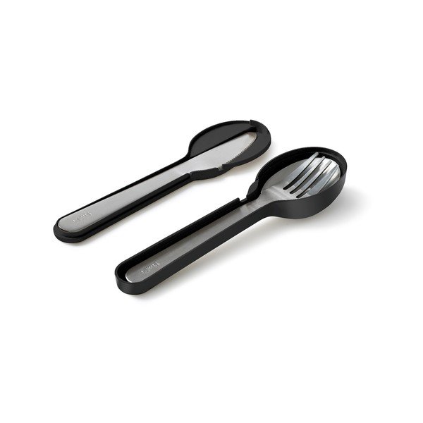 Črn/srebrn potovalni komplet jedilnega pribora iz nerjavečega jekla 3 ks To Go – Lékué-image-2