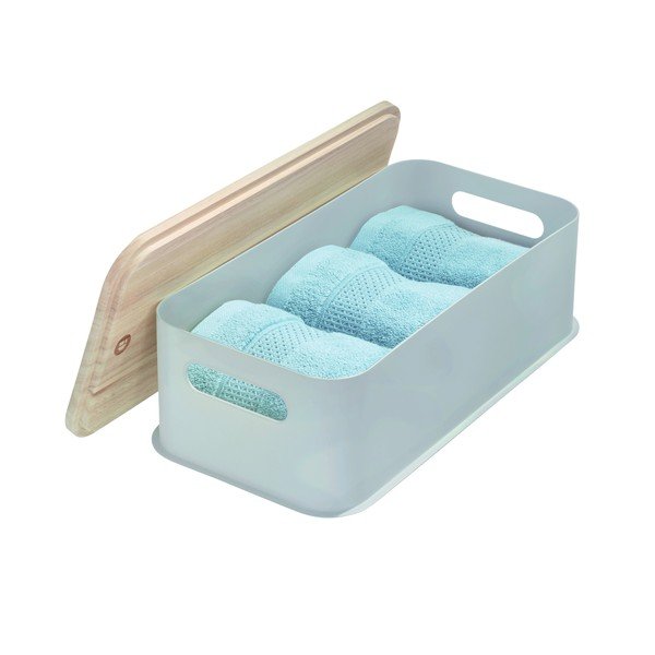 Siva škatla za shranjevanje s pokrovom iz pavlovnije iDesign Eco Handled, 21,3 x 43 cm-image-3