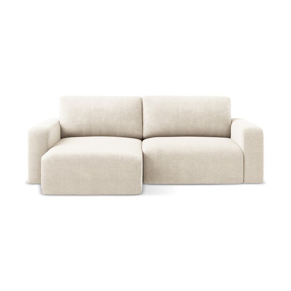 Kremno bela raztegljiva/s prostorom za shranjevanje kotna sedežna garnitura iz šenilje (levi kot/z ležalnikom) Kona – Makamii