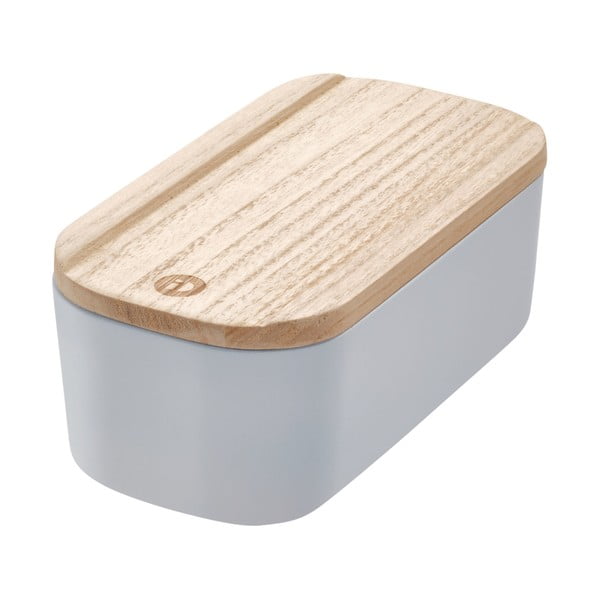 Siva škatla za shranjevanje s pokrovom iz paulovnije iDesign Eco, 9 x 18,3 cm