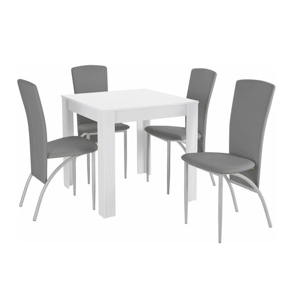 Garnitura jedilne mize in 4 sivih jedilnih stolov Støraa Lori Nevada Duro White Light Grey