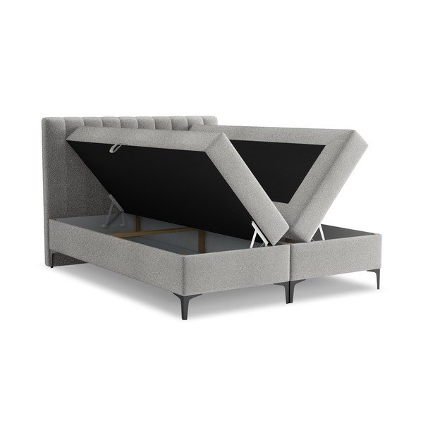 Svetlo siva boxspring postelja s prostorom za shranjevanje 160x200 cm Puhala – Makamii-image-1