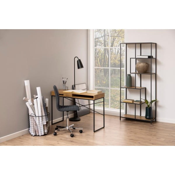 Črna knjižna omara v hrastovem dekorju 77x185 cm Seaford - Actona-image-4