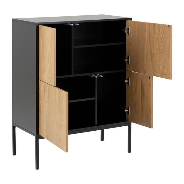 Črna visoka komoda v hrastovem dekorju 80x103 cm Seaford – Actona-image-3
