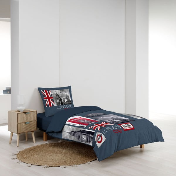 Temno modra enojna bombažna posteljnina 140x200 cm City London – douceur d'intérieur-image-2
