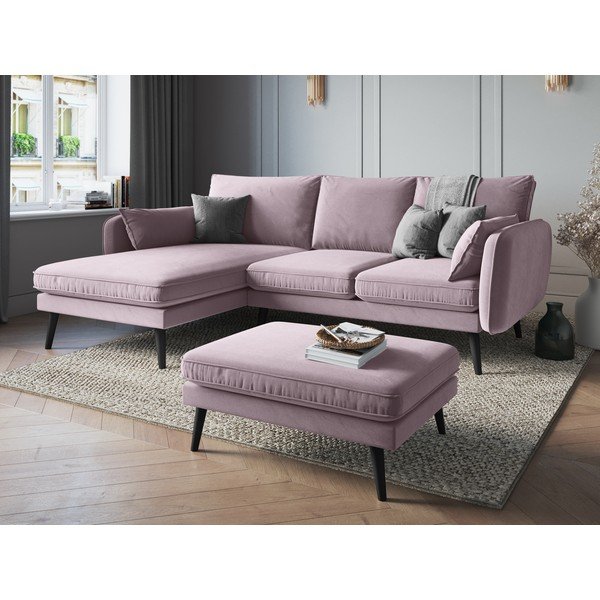 Svetlo roza žameten tabure s črnimi nogami Kooko Home Lento-image-1