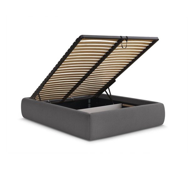 Temno siva oblazinjena zakonska postelja s prostorom za shranjevanje brez vzglavja z letvenim dnom 180x200 cm Inera – Bobochic Paris-image-3