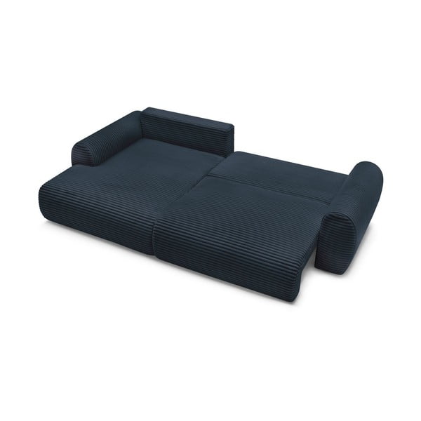 Temno modra raztegljiva kotna sedežna garnitura iz rebrastega žameta (levi kot) Lucien – Bobochic Paris-image-4