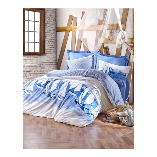 Komplet bombažnega posteljnega perila za zakonsko posteljo z rjuho Pantalon, 200 x 220 cm