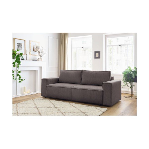 Sivorjava raztegljiva sedežna garnitura iz rebrastega žameta 245 cm Nihad – Bobochic Paris-image-1