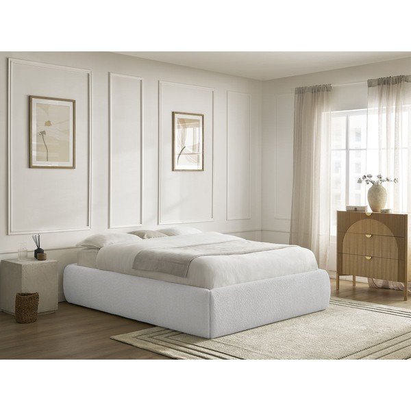 Svetlo siva oblazinjena zakonska postelja s prostorom za shranjevanje brez vzglavja z letvenim dnom 160x200 cm Inera – Bobochic Paris-image-1