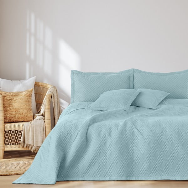 Svetlo modro prešito pregrinjalo iz mikrovlaken 220x240 cm Ophelia – Restilo-image-3