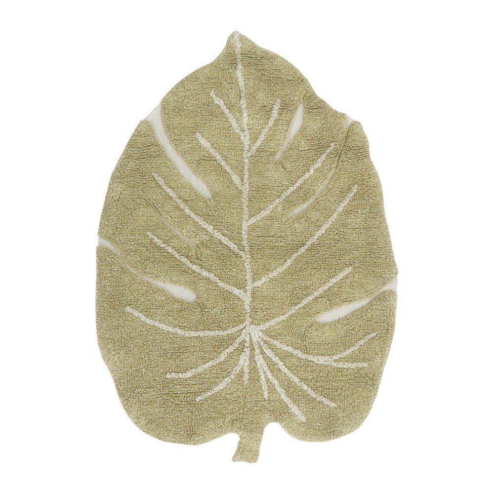Pralna ročno tkana bombažna otroška preproga Mini Monstera Olive