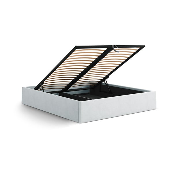 Svetlo siva oblazinjena zakonska postelja s prostorom za shranjevanje/brez vzglavja z letvenim dnom 140x200 cm Susan – Micadoni -image-3