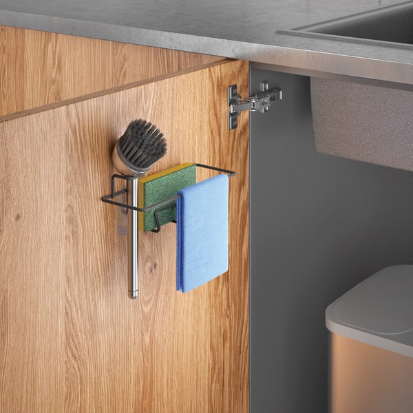 Mat črn kovinski organizator za pomivalno korito z namestitvijo brez vrtanja Lava – Metaltex-image-2