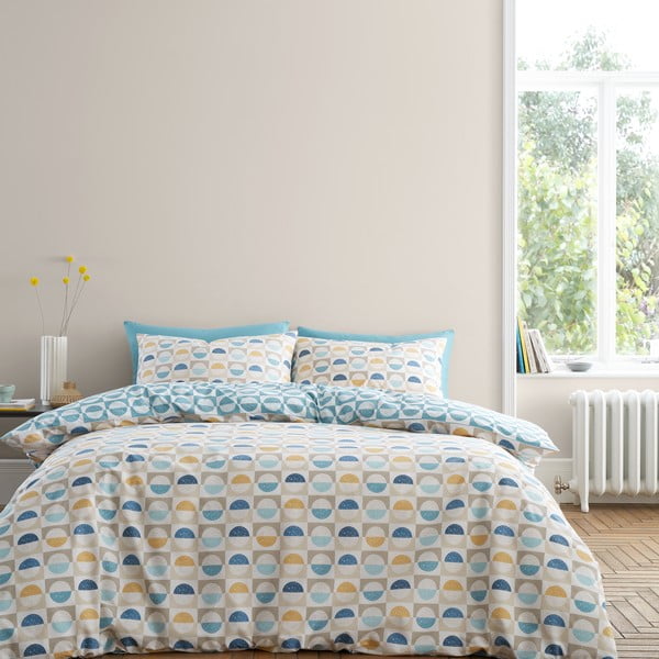 Rumena/modra bombažna posteljnina za zakonsko posteljo 200x200 cm Hans Retro Spot – Bianca