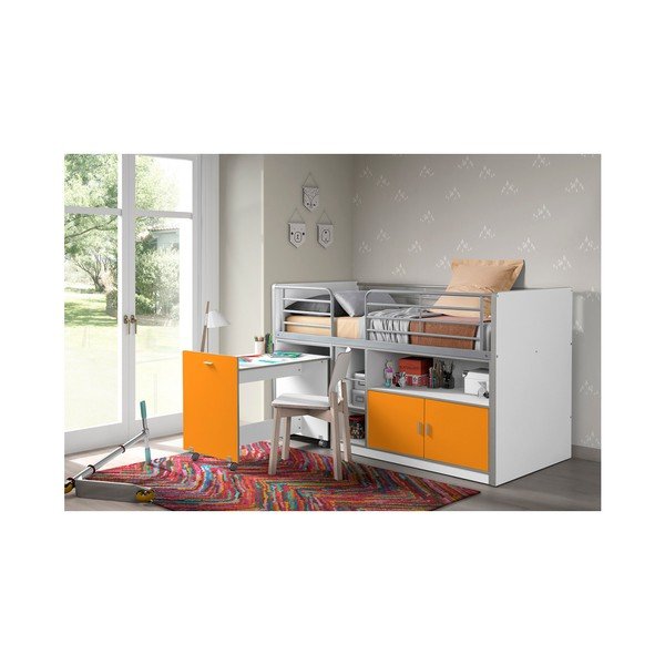 Bela in oranžna pograd z izvlečno mizico in odlagalnim prostorom Vipack, 200 x 90 cm-image-1