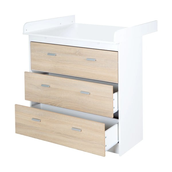 Bela visoka otroška komoda v hrastovem dekorju s previjalnim pultom 89x98 cm Gabriella – Roba-image-3