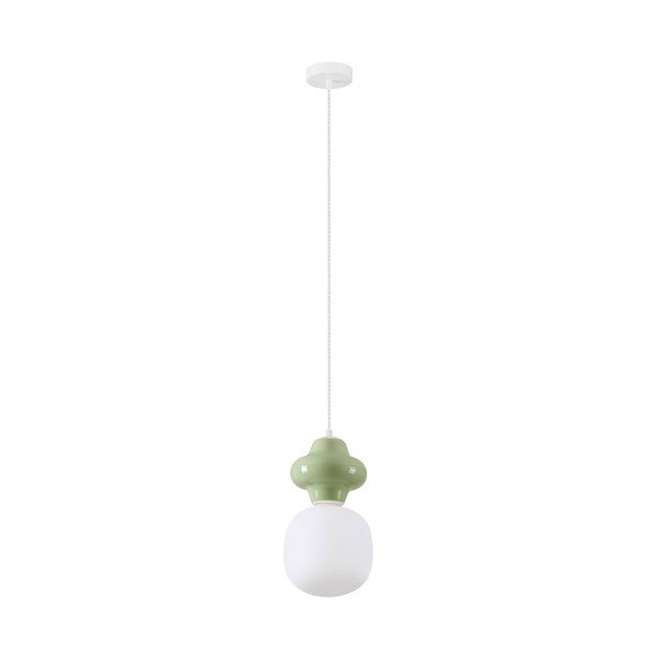 Bela/svetlo zelena keramična viseča svetilka s steklenim senčilom ø 18 cm Clio – Nova Luce