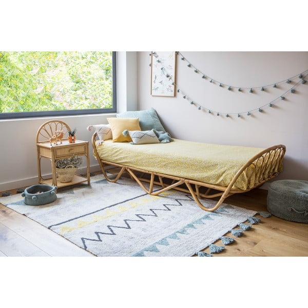 Kremno bela pralna ročno tkana bombažna otroška preproga 120x160 cm Azteca Vintage Blue – Lorena Canals-image-4