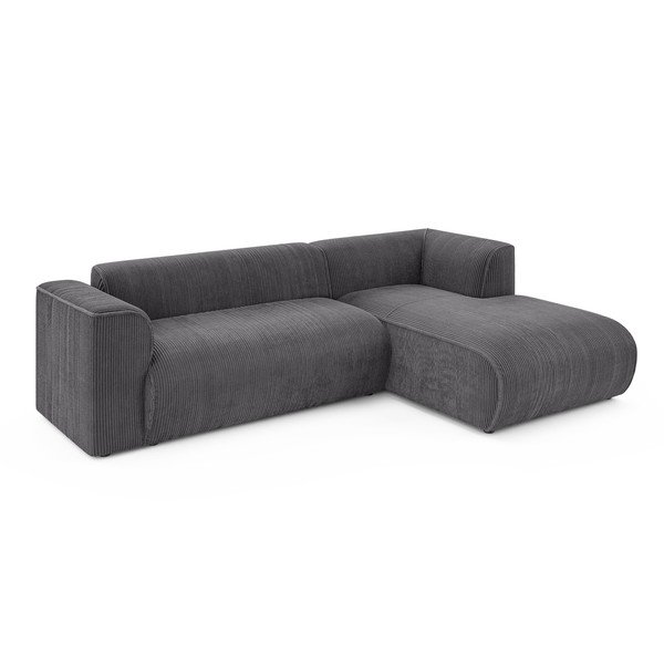 Temno siva kotna sedežna garnitura iz rebrastega žameta (desni kot/z ležalnikom) Merid  – Ropez-image-2