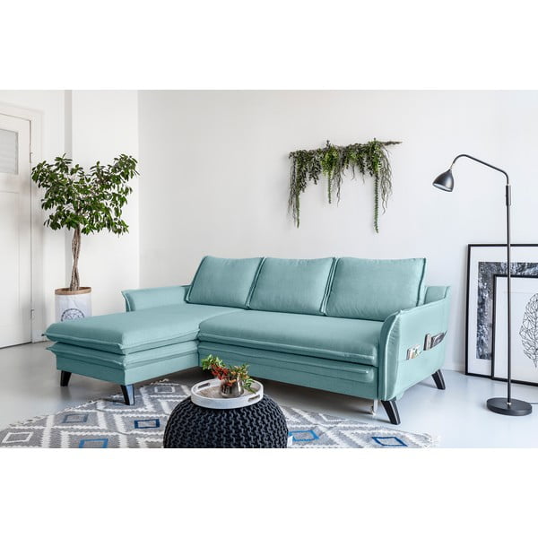 Svetlo modra raztegljiva sedežna garnitura Miuform Charming Charlie, levi kot-image-3