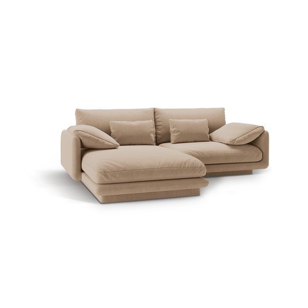 Bež žametna kotna sedežna garnitura (levi kot/z ležalnikom) Torino – Micadoni -image-2