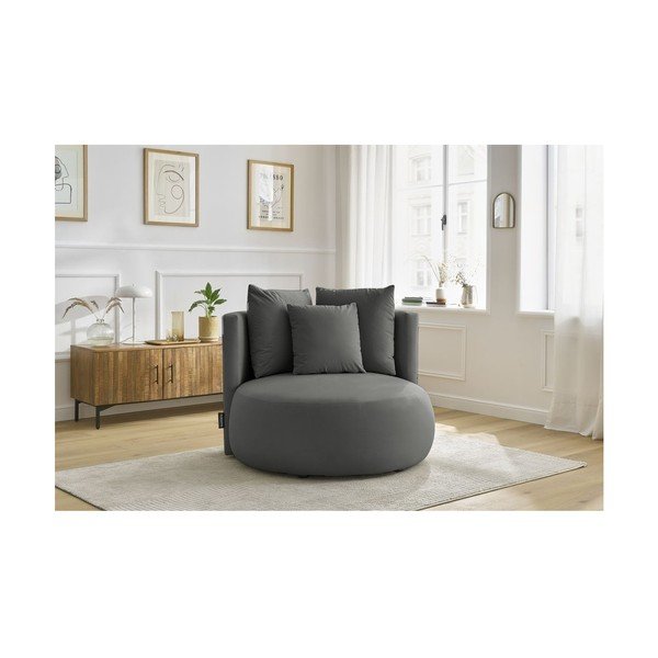 Svetlo siv žameten fotelj Cesar – Bobochic Paris-image-1