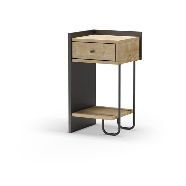 Črna/naravna nočna omarica v hrastovem dekorju s policami Mercure – Marckeric-image-3