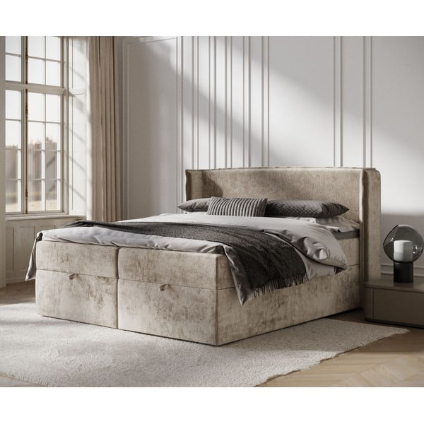 Bež boxspring postelja s prostorom za shranjevanje 160x200 cm Passion – Maison de Rêve-image-1