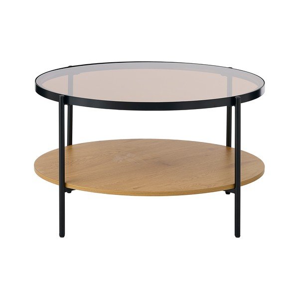 Okrogla klubska mizica s stekleno mizno ploščo v naravni barvi ø 84 cm Hassel – Unique Furniture-image-2