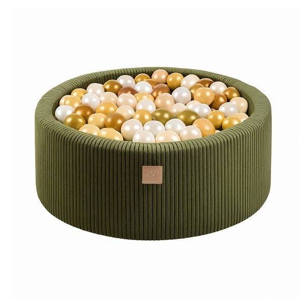 Kaki zelen bazen z žogicami iz rebrastega žameta 90x90x30 cm Montessori – Meowbaby