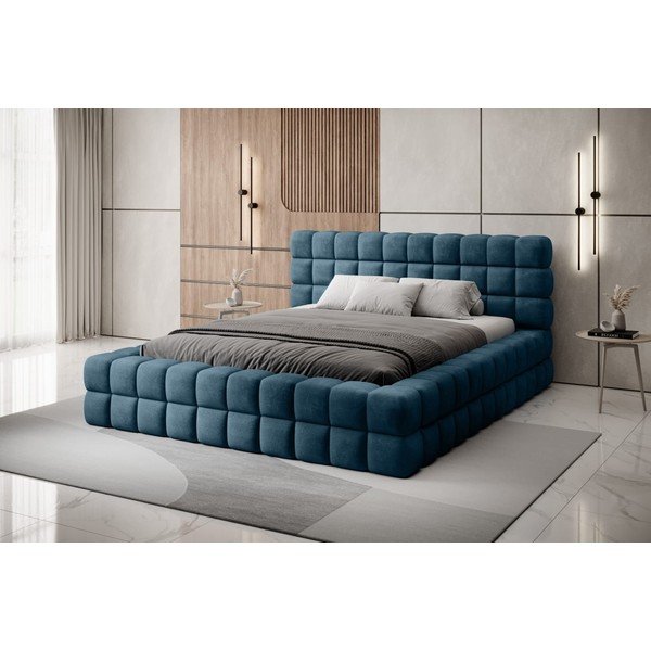 Modra oblazinjena zakonska postelja s prostorom za shranjevanje in z letvenim dnom 140x200 cm Dizzle – ELTAP-image-1