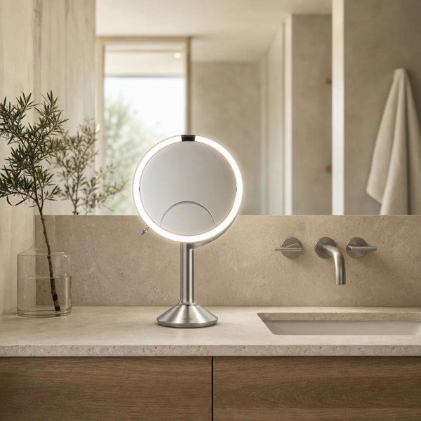 Kozmetično ogledalo z lučjo/povečevalno (5x povečava/10x povečava) ø 20 cm Trio – simplehuman-image-1