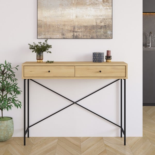 Stranska mizica z mizno ploščo v hrastovem dekorju 35x110 cm Titan – Marckeric-image-1