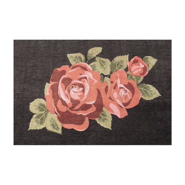 Črna preproga z motivom vrtnice Kare Design Roses, 240 x 170 cm
